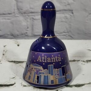 Atlanta Souvenir Bell City Skyline Georgia Travel Painted Porcelain Vtg Blue